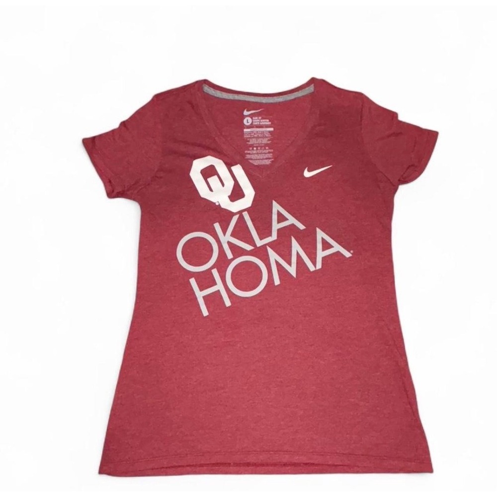 Nike Oklahoma Sooners Womens Slim Fit V-Neck T-Shirt Crimson Red Large OU NCAA